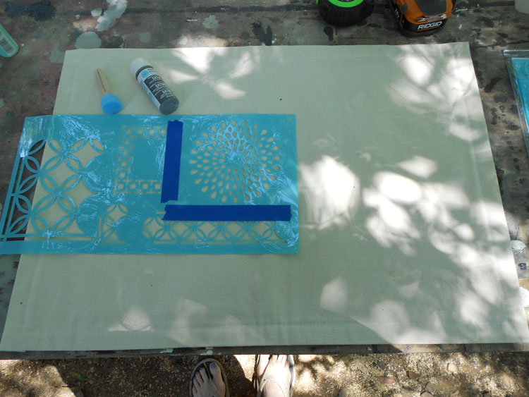 How to Make a Canvas Floor Cloth stencil and fabric paint