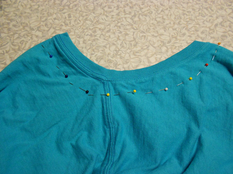 How to Alter a Man's T-shirt Again pin neck opening closed