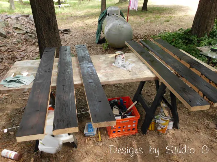 build a rustic table staining the boards