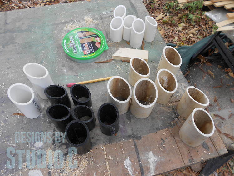 make desk organizing cups with pvc cutting pieces of random size