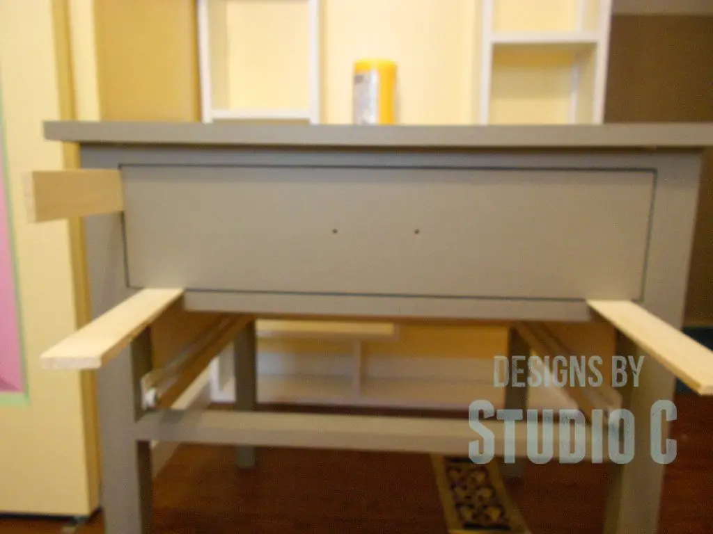 Easy Way to Install Drawer Fronts drawer front with shims in place
