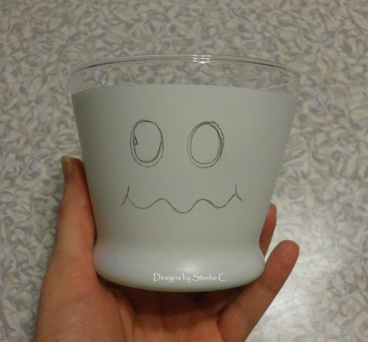 How to Make a Cute Ghost Candy Dish penciled eyes