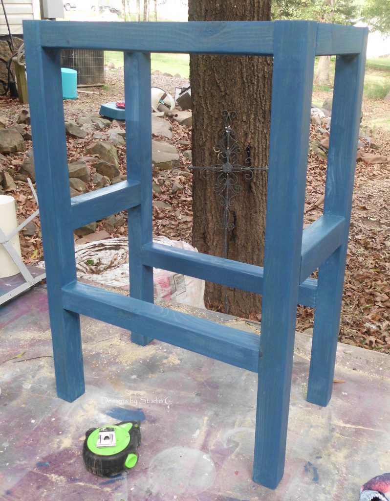 building upholstering simple barstool blue stain