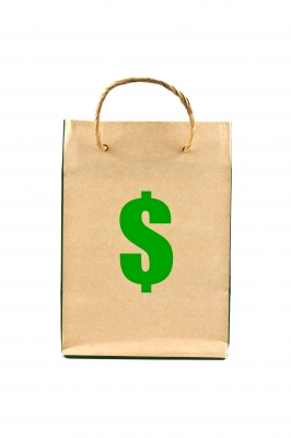 recycling household items paper bag with dollar sign