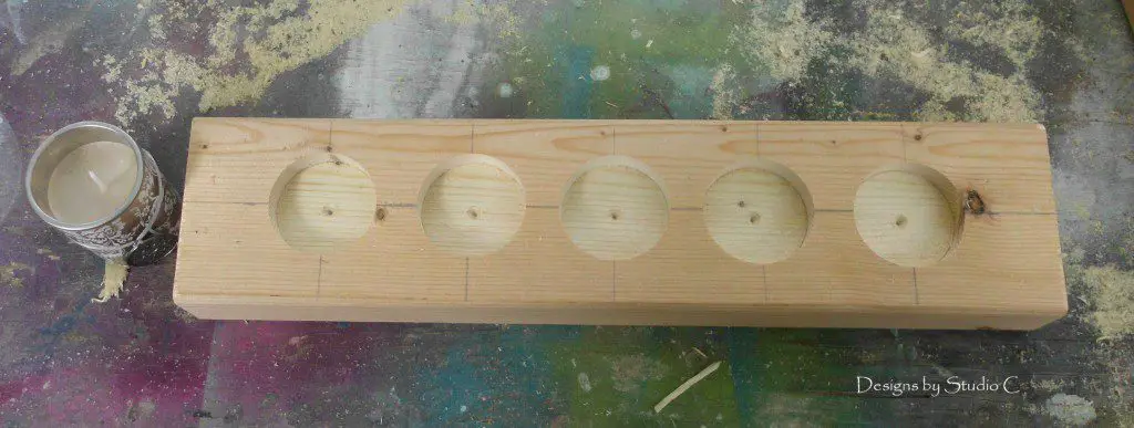 How to Make a Candle Holder Using a 2x4 completed holes