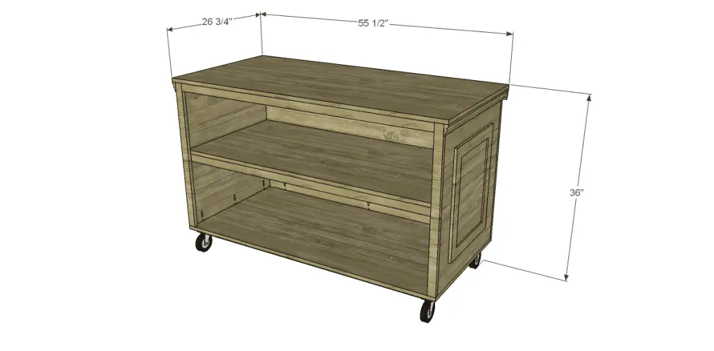 Free Plans to Build a Pottery Barn Inspired Shelton Kitchen Island back view dimensions