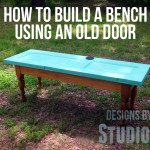 how to build a bench using an old door featured image with title of project