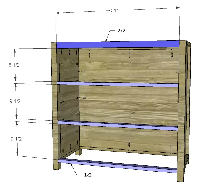 free DIY woodworking plans to build a plain dresser_Stretchers