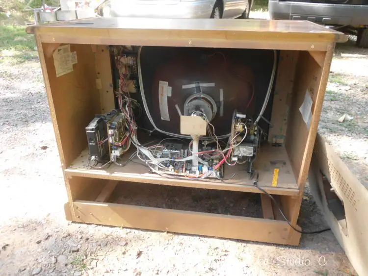 how to revamp an old console tv cabinet remove inner parts