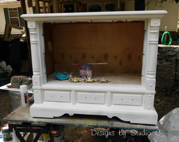 how to revamp an old console tv cabinet paint and primer