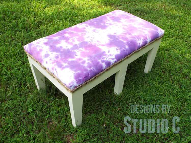 Tie Dye Fabric for an Upholstered Bench Seat angled view