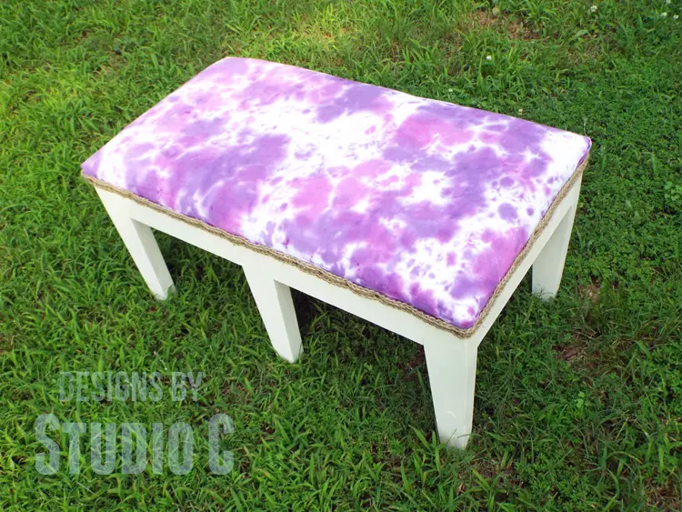 Tie Dye Fabric for an Upholstered Bench Seat completed view