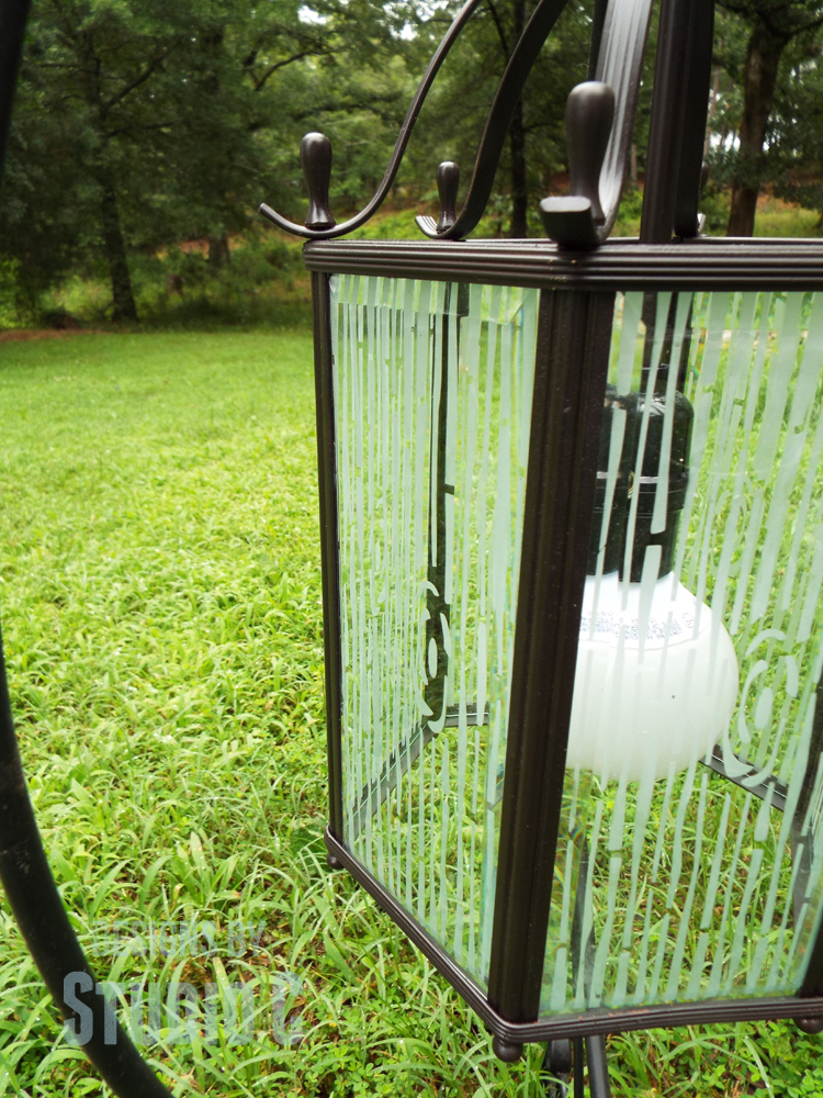 DIY Light Fixture with a Mod Podge Rocks Stencil close up of glass