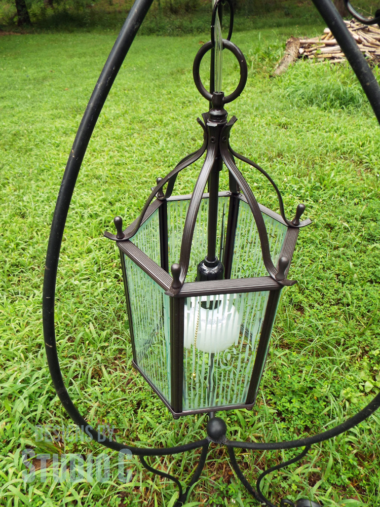 DIY Light Fixture with a Mod Podge Rocks Stencil top of light fixture