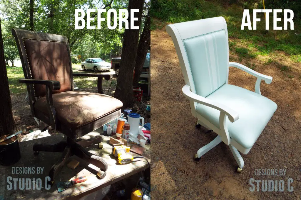 painting upholstery on a chair before and after