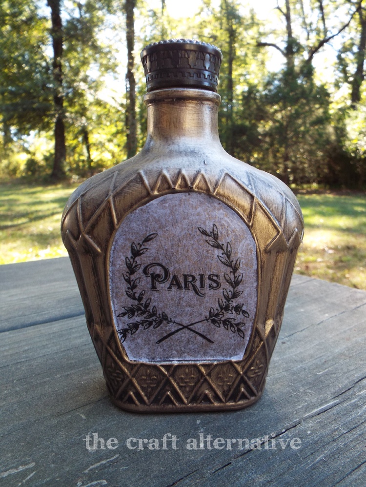 Painting Glass Bottles completed gold bottle