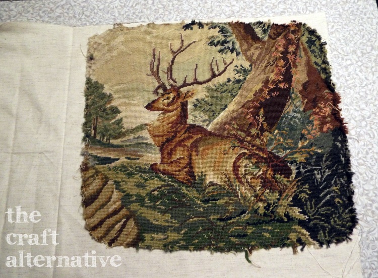 Make a Pillow with a Needlepoint Piece cut a piece of fabric the same size