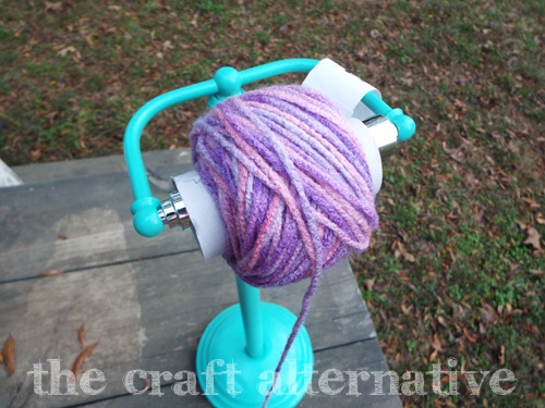 Make a Yarn Holder with a Toilet Paper Stand yarn ball ready to use