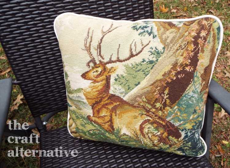 Make a Pillow with a Needlepoint Piece completed pillow