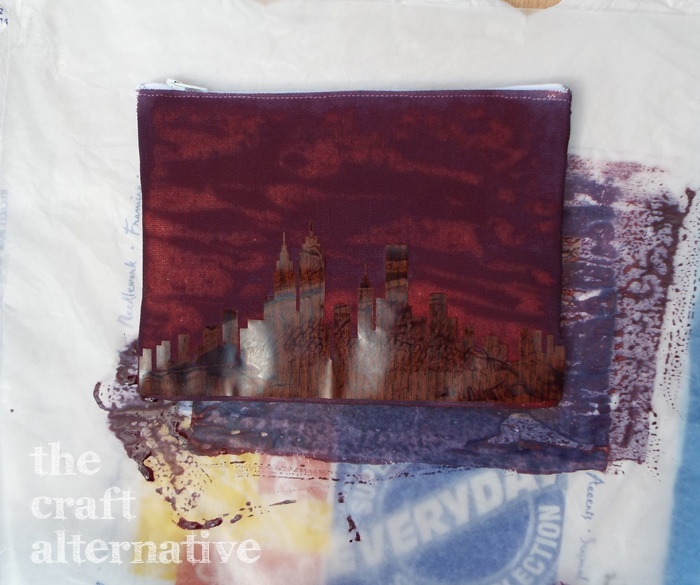 Ink Dye on a Canvas Pouch let the dye activate in the sunlight