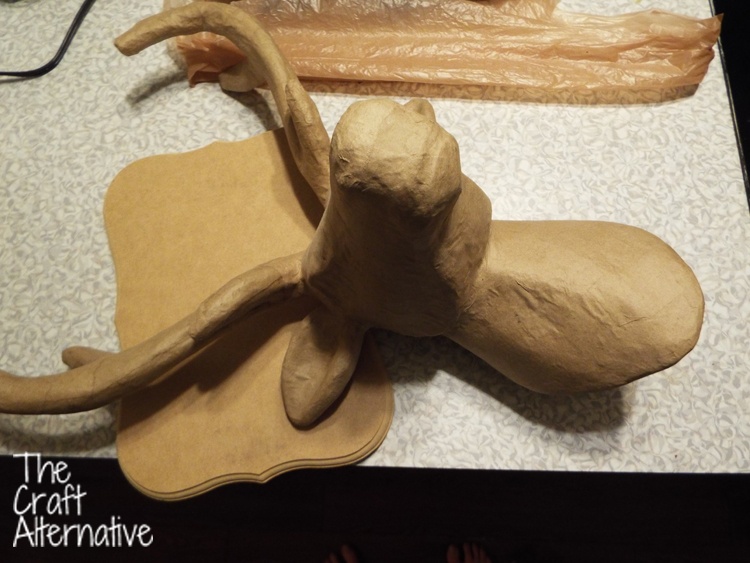 Papier-Mache Deer Head Mounted on an MDF Plaque_Before