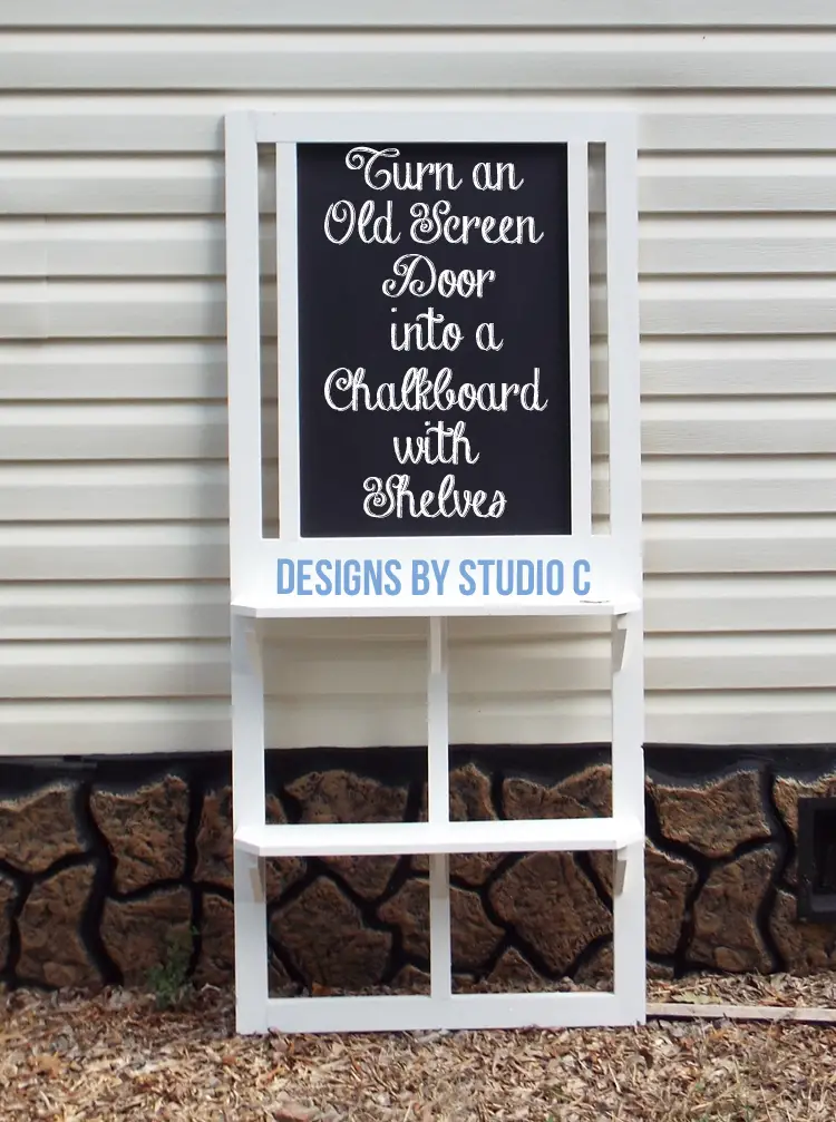 Turn an Old Screen Door into a Chalkboard with Shelves_Featured
