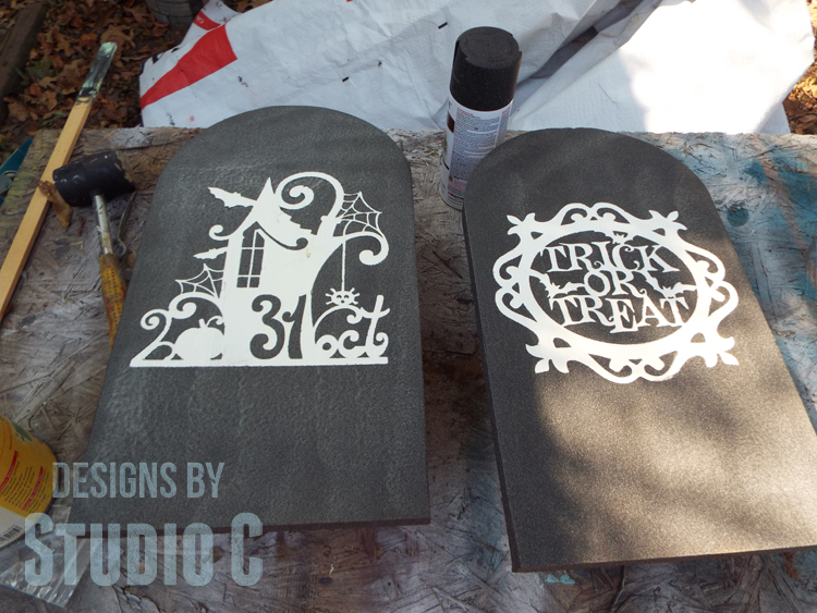 DIY Textured Wood Gravestone Signs-Wet Paint