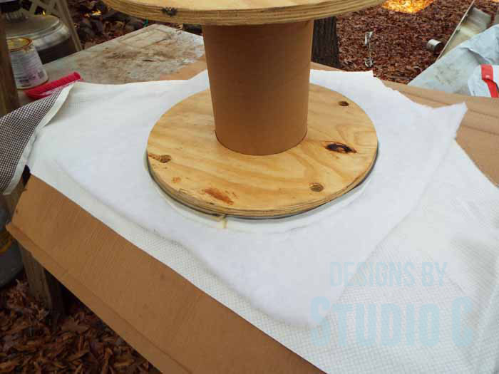 DIY Ottoman or Footstool Using an Old Wooden Spool_Fabric Layers