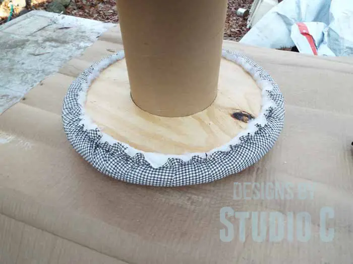 DIY Ottoman or Footstool Using an Old Wooden Spool_Trimmed Fabric