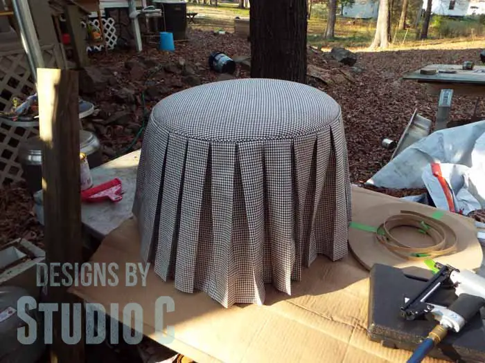 DIY Ottoman or Footstool Using an Old Wooden Spool_Completed Outside