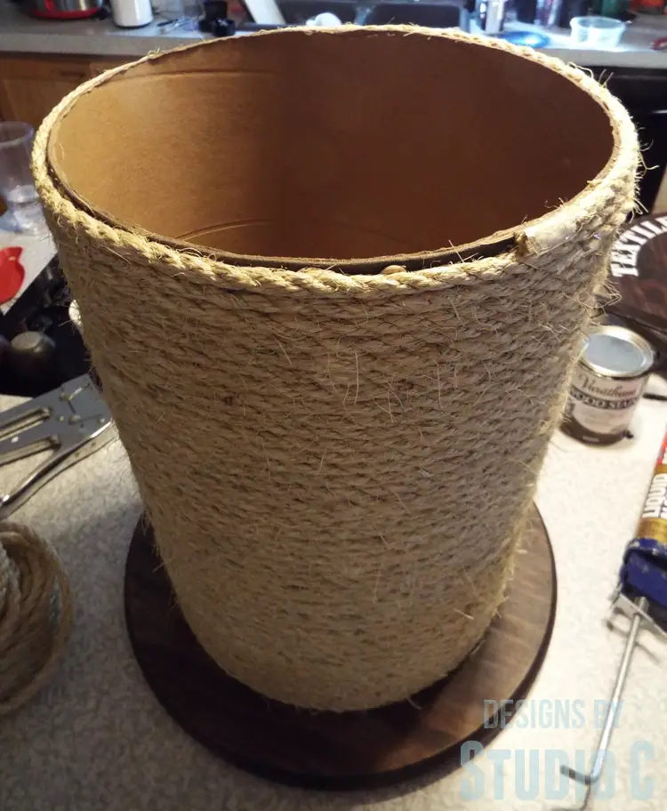 DIY Furniture Plans to Build a Knock-Off Spool Side Table - Gluing Rope