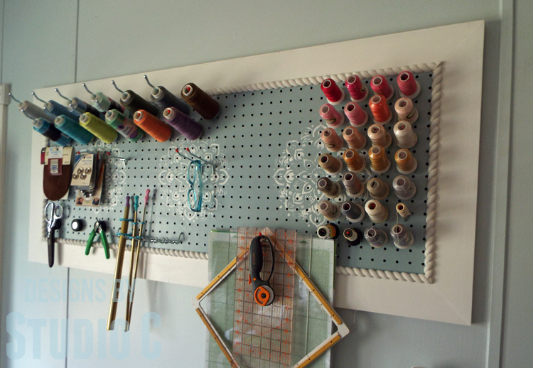 DIY Furniture Plans to Build a Framed Peg Board - Angled view