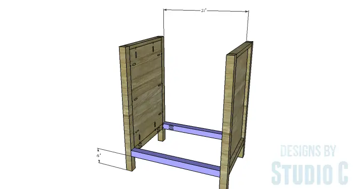 DIY Furniture Plans to Build a Diamond Single Door Cabinet - Lower Stretchers