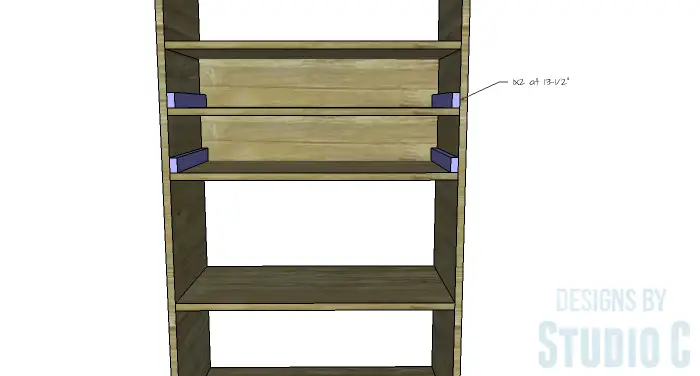 DIY Furniture Plans to Build an Open Bookcase with Drawers - Drawer Spacers