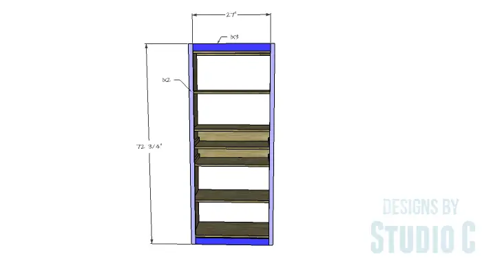 DIY Furniture Plans to Build an Open Bookcase with Drawers - Face Frame