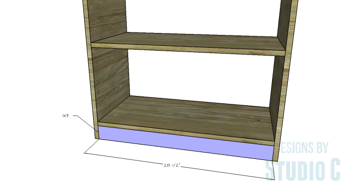DIY Furniture Plans to Build an Open Bookcase with Drawers - Lower Stretchers