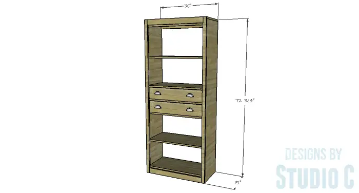 DIY Furniture Plans to Build an Open Bookcase with Drawers