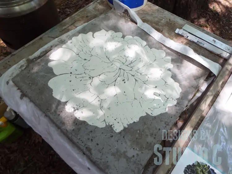DIY Furniture Plans to Build a Stenciled Concrete Top Table - Stenciled Top