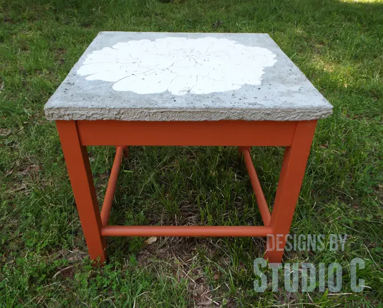 DIY Furniture Plans to Build a Stenciled Concrete Top Table - Forward View