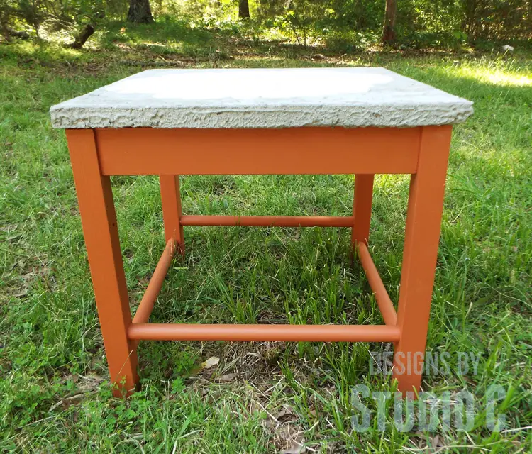 DIY Furniture Plans to Build a Stenciled Concrete Top Table - Front View