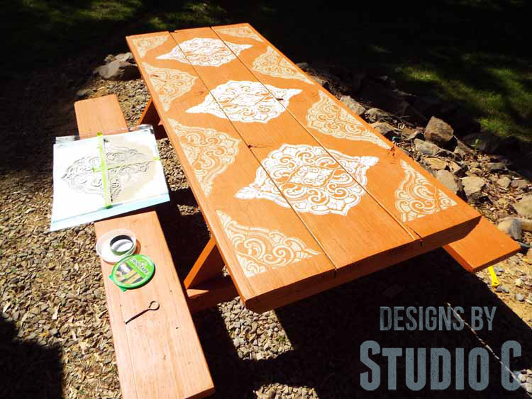 DIY Picnic Table Makeover - Corner Stencil