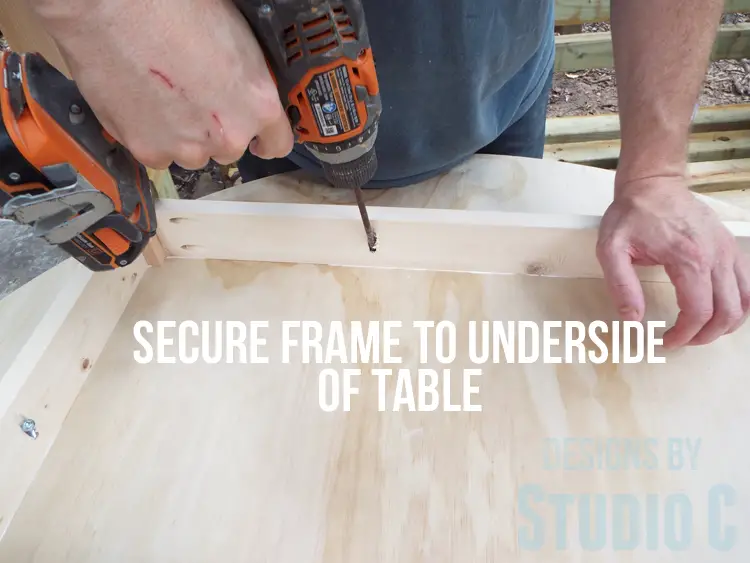 DIY Furniture Plans to Build a Simple Round Dining Table - Securing frame to table top