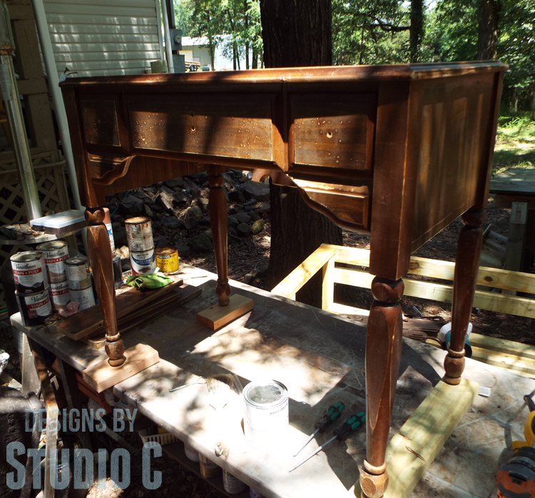 Sewing Machine Cabinet Makeover - Cabinet Sanded