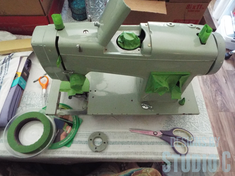 Painting an Old Metal Sewing Machine - Taped Off Controls