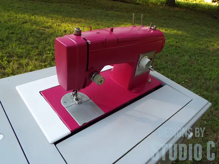 Painting an Old Metal Sewing Machine - Finished Left View