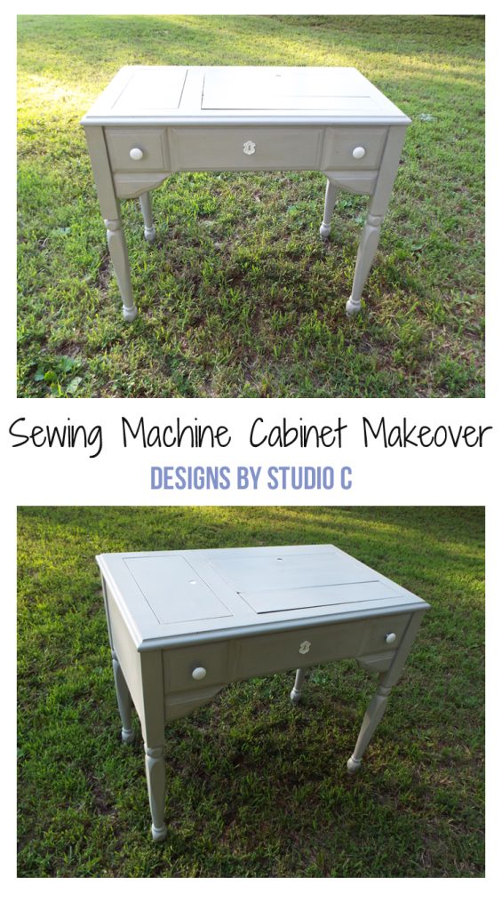 An old sewing machine cabinet has been turned into a fabulous piece with a couple coats of paint!