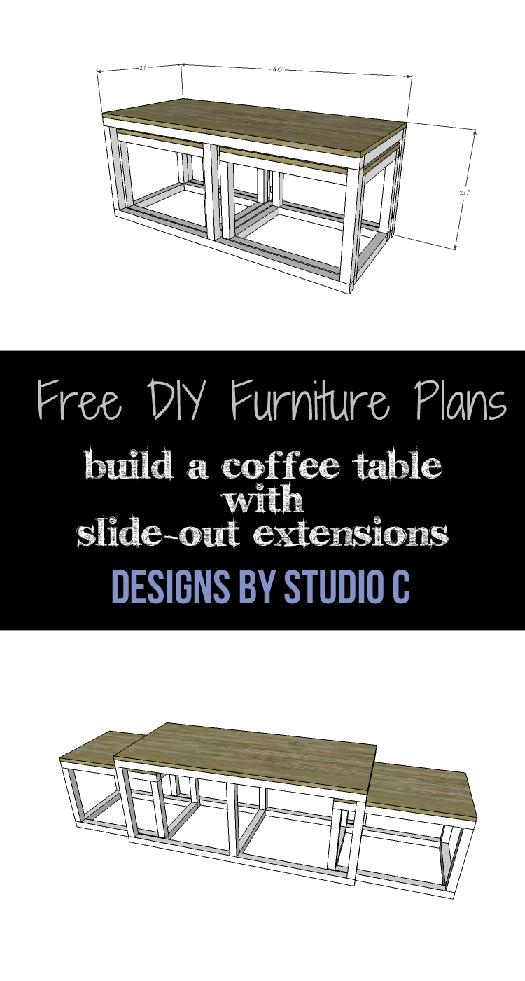 This easy to build coffee table features two slide-outs for extra space or used as an ottoman! A quick and easy weekend project!