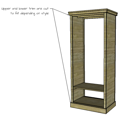 DIY Furniture Plans to Build a Freestanding Open Clothes Wardrobe - Upper & Lower Trim