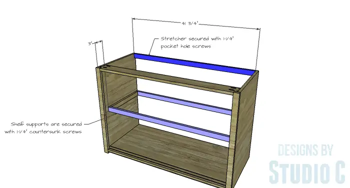 DIY Furniture Plans to Build a Stackable Cabinet - Shelf Supports & Stretcher