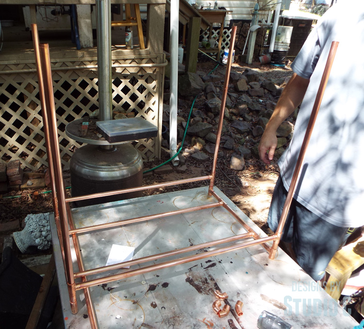 DIY Copper Pipe Bar Cart with Wood Shelves - Cart Assembly